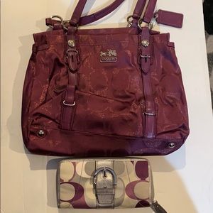 purple coach bag matching wallet